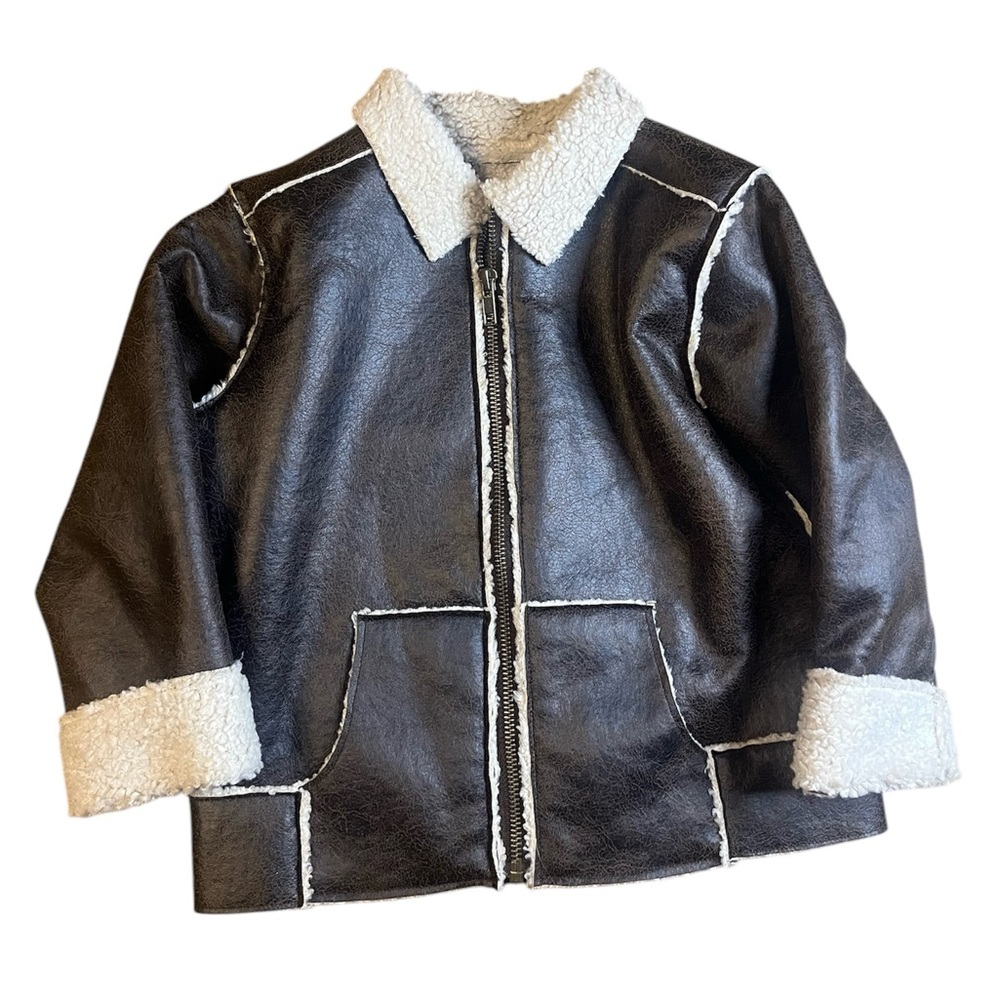 Janie and Jack Boys Faux Leather Sherpa Trim Jacket size 3 to 4 like new